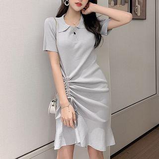 Short-sleeve Drawstring Mini Shirtdress