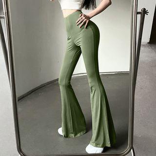 High Waist Plain Bootcut Pants