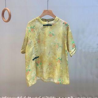 Short-sleeve Floral Blouse / Wide Leg Pants