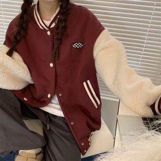 Two-tone Fleece Panel Baseball Jacket