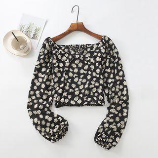 Floral Long-sleeve / Short-sleeve Chiffon Blouse
