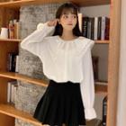 Lace Trim Collared Puff-sleeve Blouse