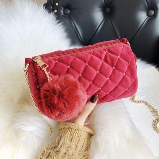 Pom Pom Quilted Crossbody Bag