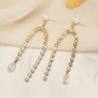 Faux Pearl Rhinestone Fringed Earring 1 Pair - 925 Silver Needle - Gold - One Size