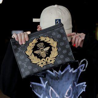 Bee Embroidered Faux Leather Pouch