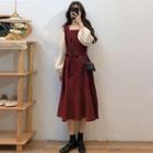 Long-sleeve Two-tone Midi A-line Dress / Camisole
