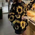 Fleece Floral-pattern Sweatshirt Sunflower Color - One Size