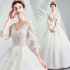Lantern-sleeve Embroidered Wedding Ball Gown