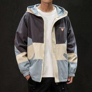 Long-sleeve Color Block Zipped Hooded Jacket
