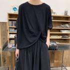 Elbow-sleeve Asymmetric T-shirt Black - One Size