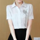 Flower Embroidered Short-sleeve Blouse