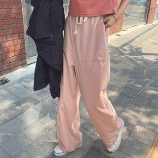 Plain High-waist Wide-leg Pants Pants - Pink - One Size