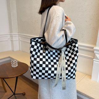 Checkerboard Tote Bag Black & White - One Size