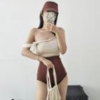 Two-tone Knit Tankini As Shown In Figure - One Size