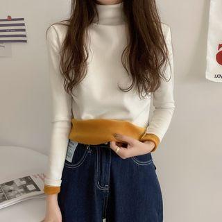 Mock-neck Fleece-lined Plain Top