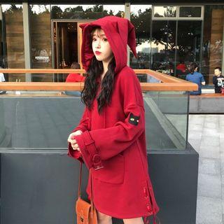Cat Ear Hoodie Dress Red - One Size