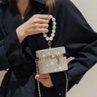 Faux Pearl Top Handle Rhinestone Crossbody Bag