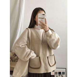 Zip-up Piped Wool Blend Vest