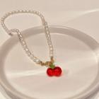 Cherry Pendant Faux Pearl Choker Pendant - Cherry - One Size