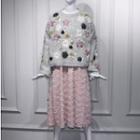Floral Pattern Sequined Sweater / Knit Vest