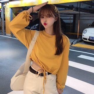 Plain Drawcord Long-sleeve Pullover