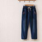 Embroidered Drawstring Jeans