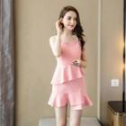 Ruffle Hem Mini Spaghetti Strap Dress