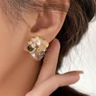 Flower Faux Crystal Faux Pearl Alloy Earring Type A - 1 Pair - Gold - One Size