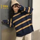 Long-sleeve Striped Knit Sweater As Shown In Figure - One Size