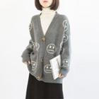 Smiley Face Print Sweater Gray - One Size
