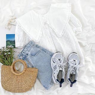 Puff-sleeve Eyelet Lace Blouse Blouse - One Size