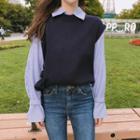 Striped Shirt / Side-tie Sweater Vest / Set