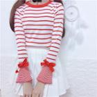 Long-sleeve Striped Knit Top / Plain Mini Pleated Skirt