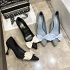 Pointed Bow Flared Heel Pumps