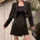 Long-sleeve Plain Blazer / High-waist Asymmetric Skort