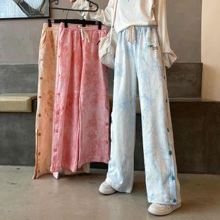 Tie-dye Button-side Wide Leg Pants