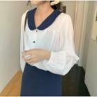 Color-block Long-sleeve Loose-fit Blouse - 2 Colors