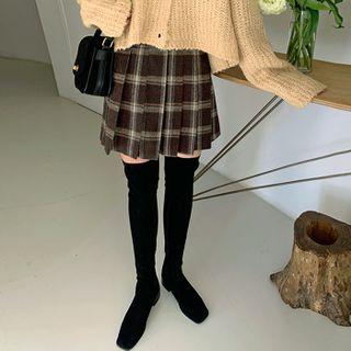 Plaid Pleat Mini Wrap Skirt