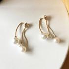 Faux Pearl Fringed Earring 1 Pair - Stud Earring - Gold - One Size