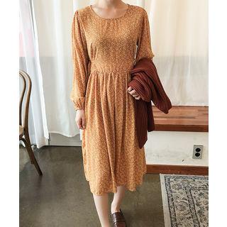 Tie-side Floral Print Dress Yellow - One Size