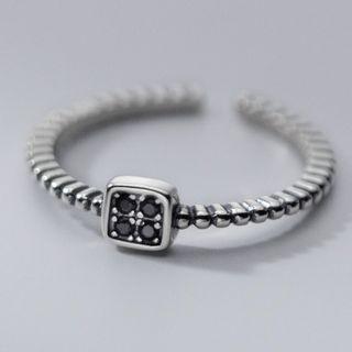 Square Faux Crystal Sterling Silver Ring S925 Silver - Ring - Silver & Black - One Size