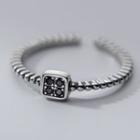 Square Faux Crystal Sterling Silver Ring S925 Silver - Ring - Silver & Black - One Size