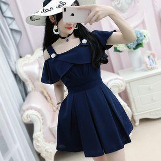 Cold-shoulder Pleated Playsuit
