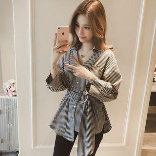 Loose-fit Long Sleeve Asymmetric Hem Shirt