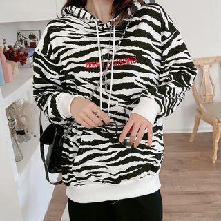 Zebra Pattern Hooded Sweatshirt As Shown In Figure - One Size