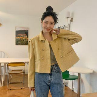 Double-button Herringbone Jacket Yellow - One Size