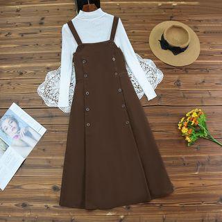 Mock-neck Top / Midi A-line Overall Dress / Set