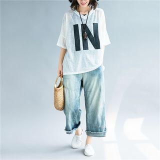 Set: Camisole Top + Elbow-sleeve Lettering T-shirt