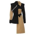 Two-tone Rhinestone Fringe Tie-waist Asymmetrical-hem Shirt Jacket
