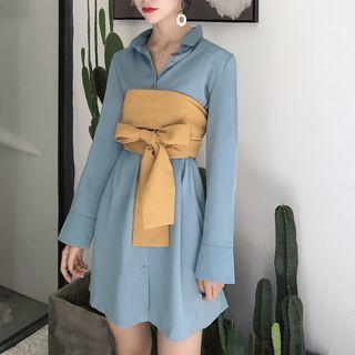 Set: Plain Loose-fit Long-sleeve Shirt + Tube Top